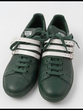 Raf Simons X Adidas Men’s Green Leather Sneakers with White Strap Accents 6.5